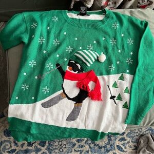 Festive Penguin Green Sweater